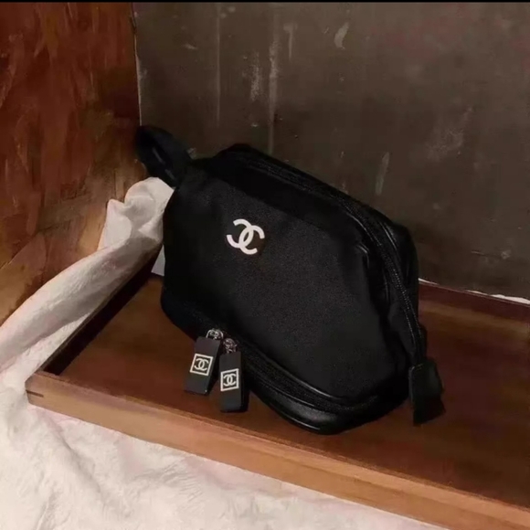 Authentic Chanel Black Nylon Makeup Bag New - Picture 3 of 5
